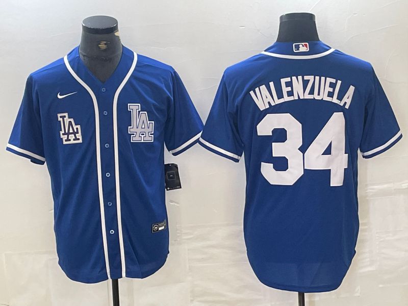Men Los Angeles Dodgers 34 Valenzuela Blue Second generation joint name Nike 2024 MLB Jersey style 2